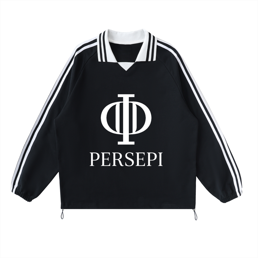 Contrast Striped Lapel Collar Sweatshirt