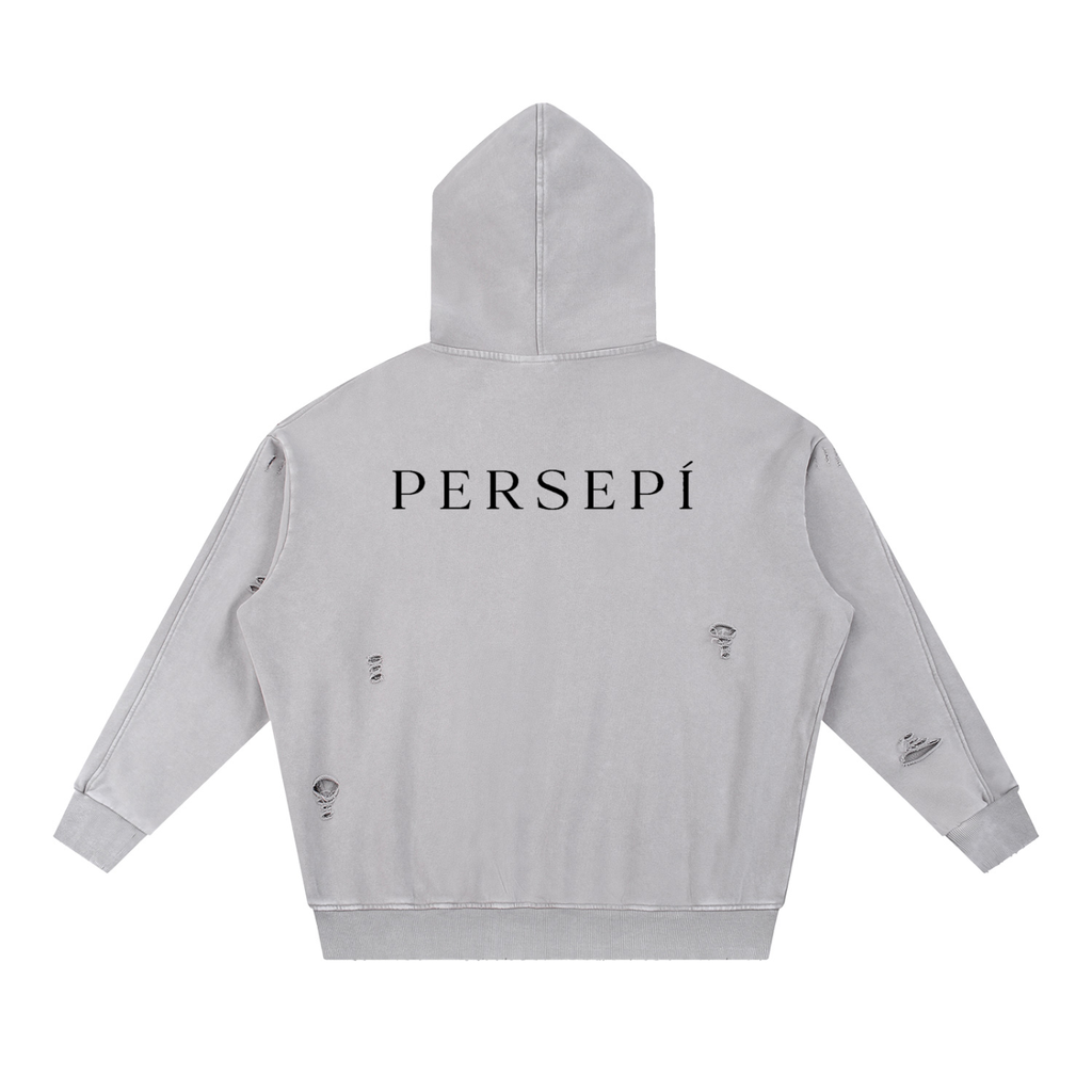 Snow Washed Distressed Panel Pocket Hoodie
