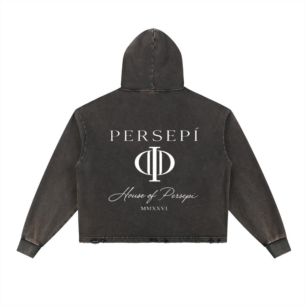 Vintage Washed Frayed-Hem Hoodie
