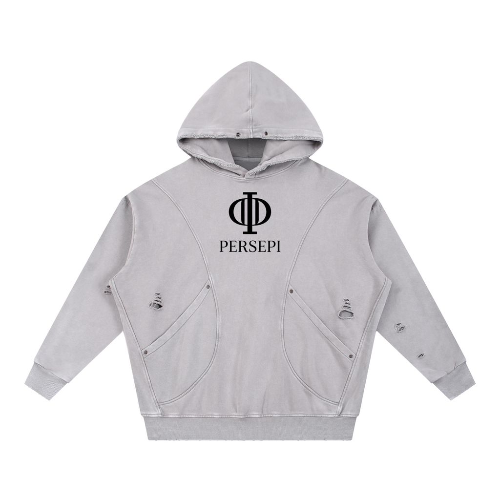 Snow Washed Distressed Panel Pocket Hoodie
