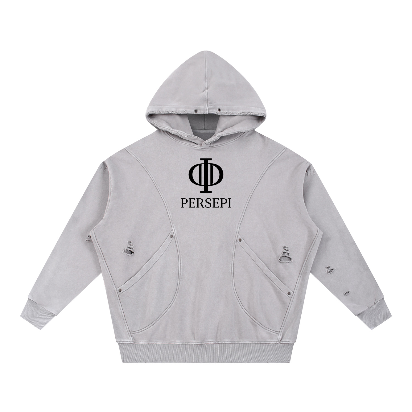Snow Washed Distressed Panel Pocket Hoodie