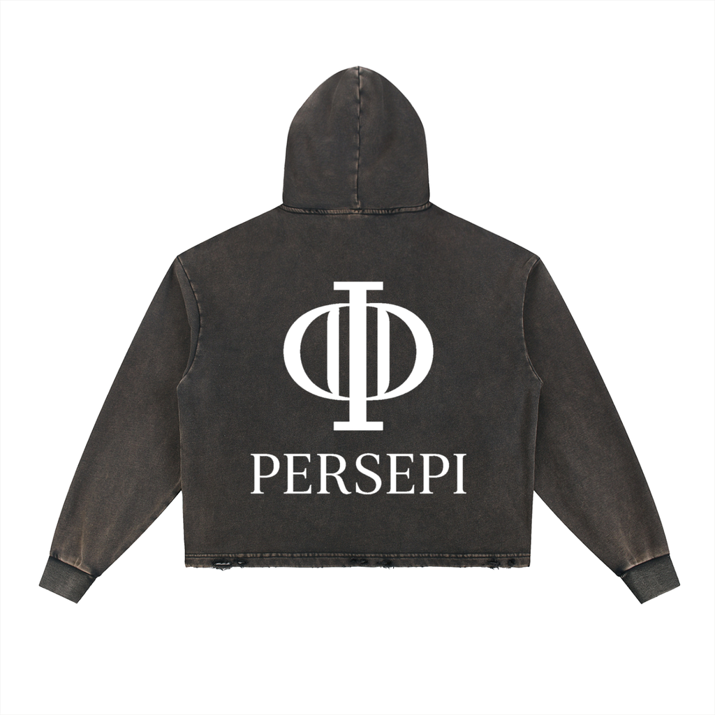 Vintage Washed Frayed-Hem Hoodie