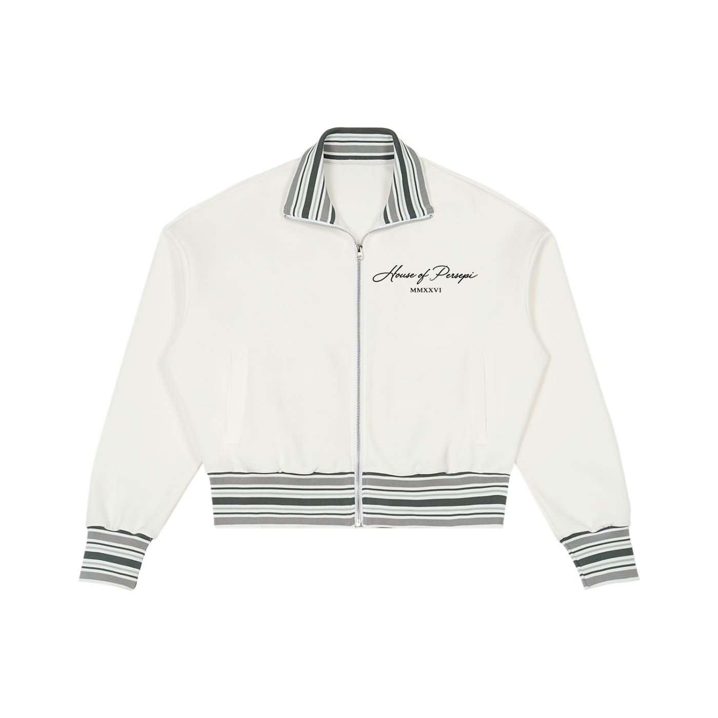 Striped Rib Collar Zip Jacket