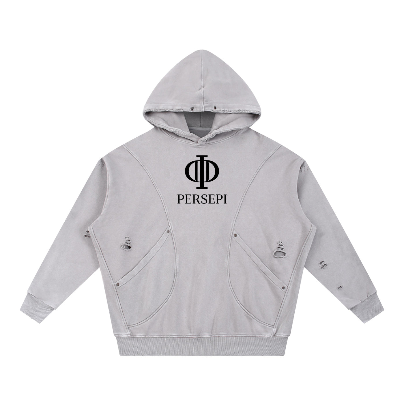 Snow Washed Distressed Panel Pocket Hoodie